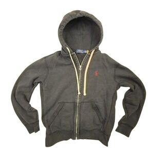 Polo Ralph Lauren Men's Charcoal Gray Full Zip Hoodie Red Pony Logo Size M